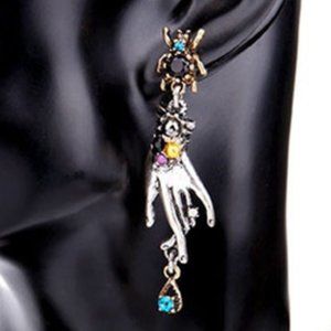 Hand & Spider Mixed Metal Art Deco Earrings